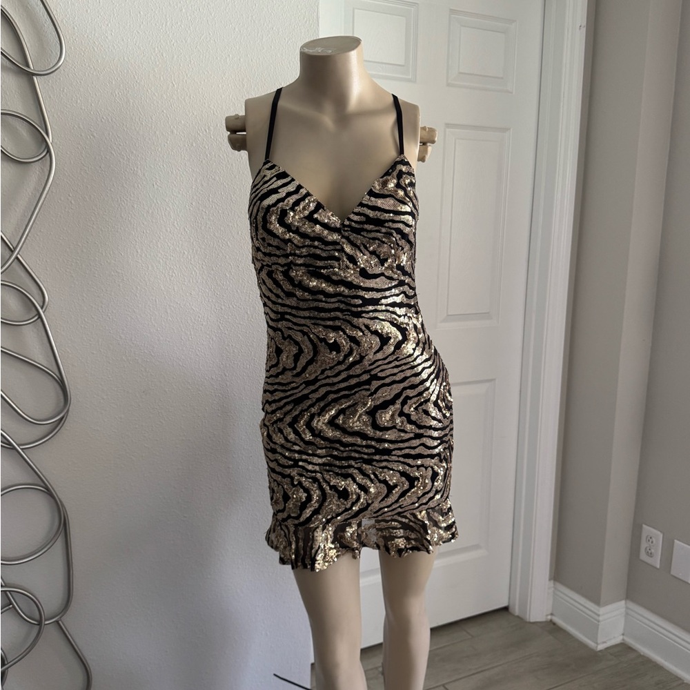 bebe Black and Gold Mini Dress